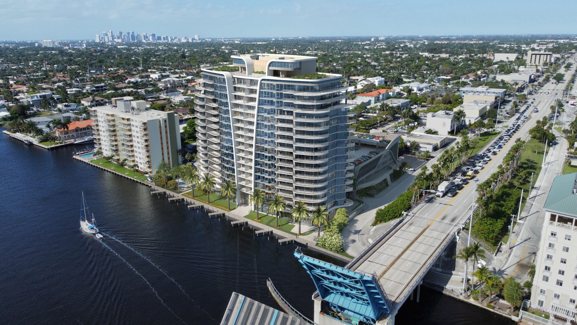 Aerial of 3000 Waterside on the Intracoastal in Coral Ridge